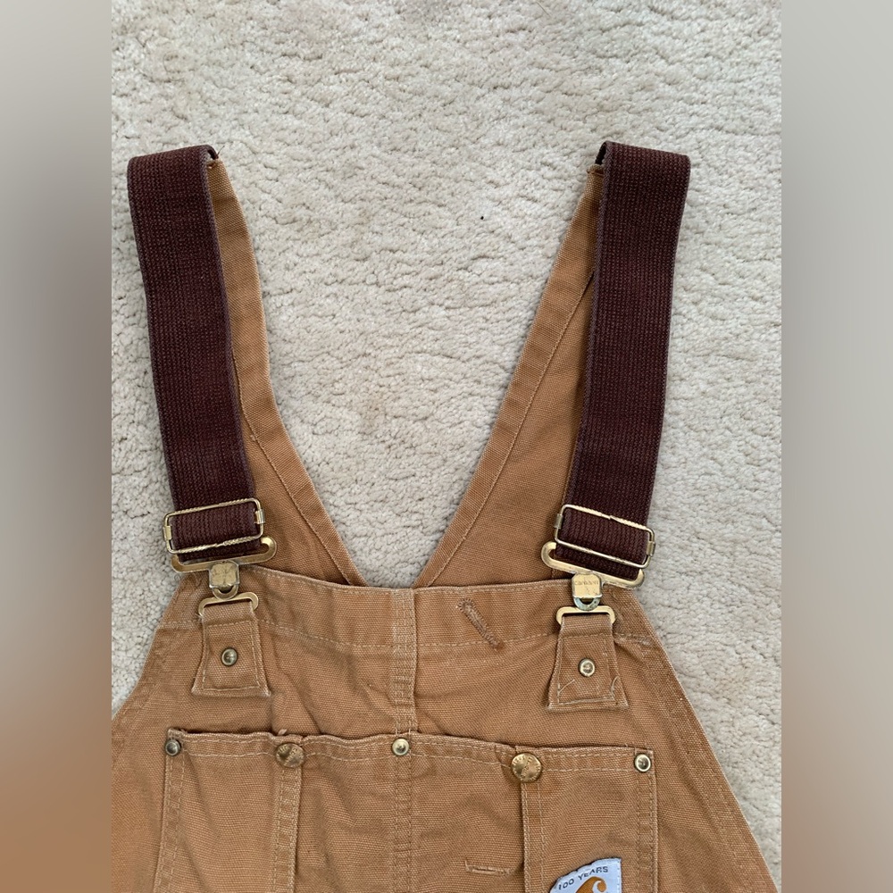 Vintage Carhartt 38x30 Double Knee Overalls Tan Duck Canvas USA Union Made 6FB - Picture 7 of 14